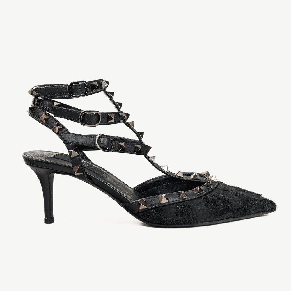 Valentino Garavani Noir Rockstud Animal-Print Calf Hair Heels